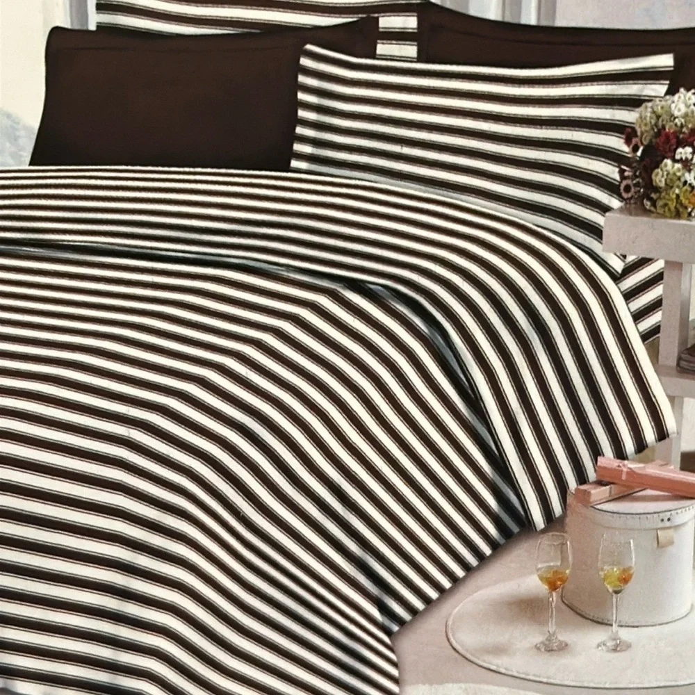 Traditional At Home 4pc Twin Sheet Set Brownie Brown with white stripes
